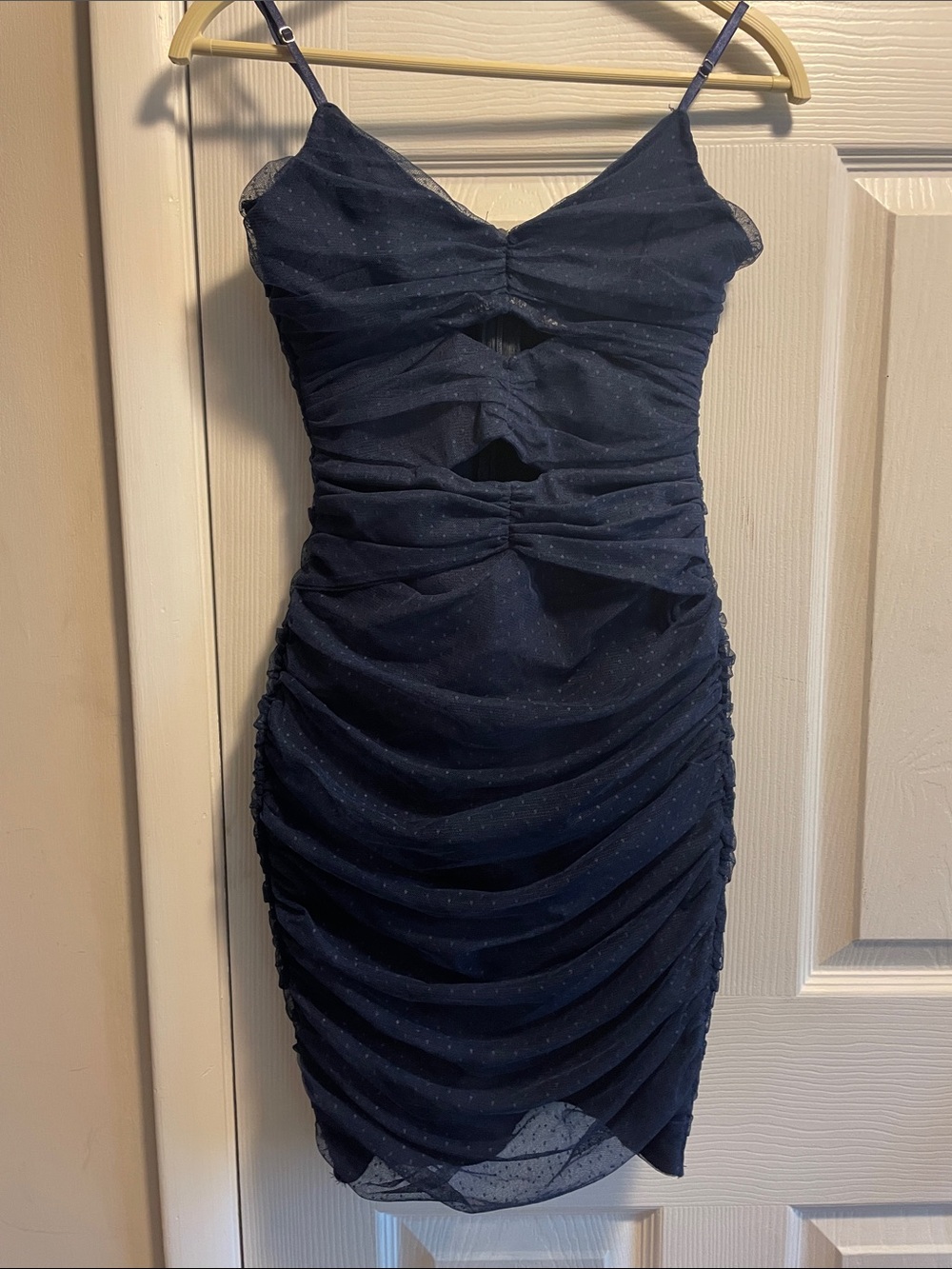 Navy Ruched Spaghetti Strap Mini Dress